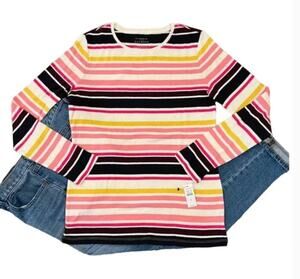 NWT Talbots Pink/Navy/Gold/Cream Striped Long Sleeve Crew Tee - SIZE SMALL